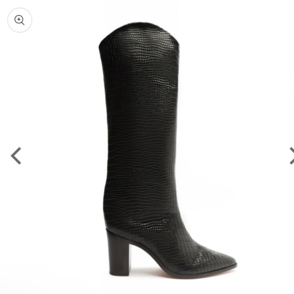 SCHUTZ Black Croc-Embossed Heeled Boots